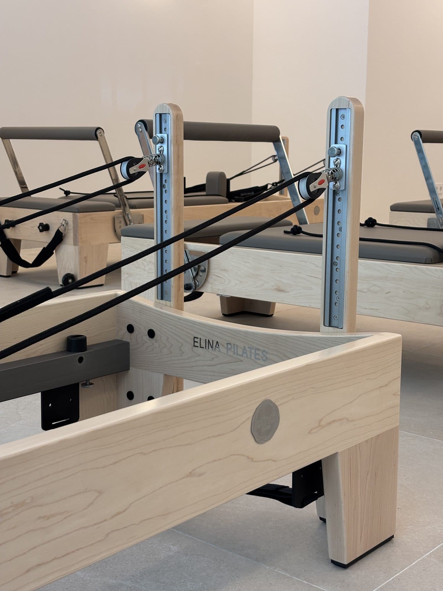 Maple frame and spring risers on an Elina Pilates Elite Reformer